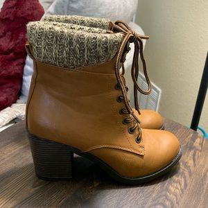 Charlotte Russe brown/tan lace up booties - combat style